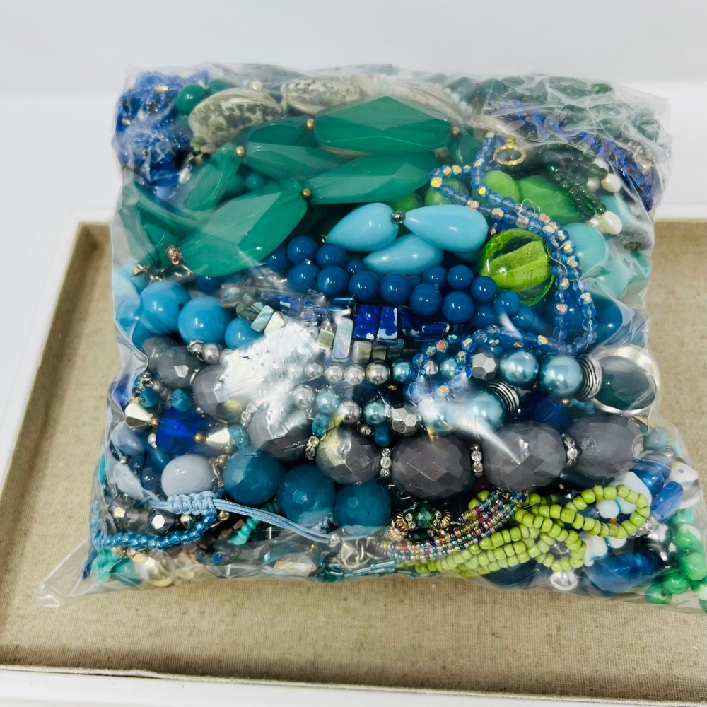Vintage & Modern Blue Colored Beaded Necklace, Mystery Jewelry Lot 5 LBS